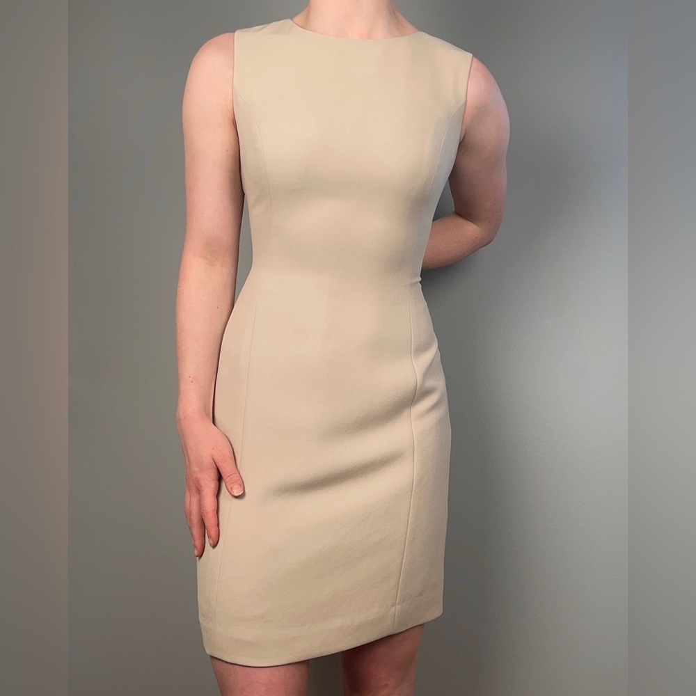 PETITE SOPHISTICATE Women’s Lined Boat-neck Midi Cream Dress (size 6)